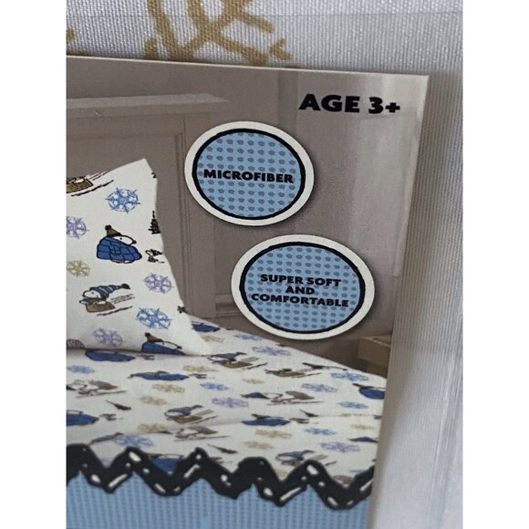 Peanuts Snoopy Puffy Coat TWIN SIZE Sheet Set Christmas Puffer Jacket White Blue - Picture 4 of 14
